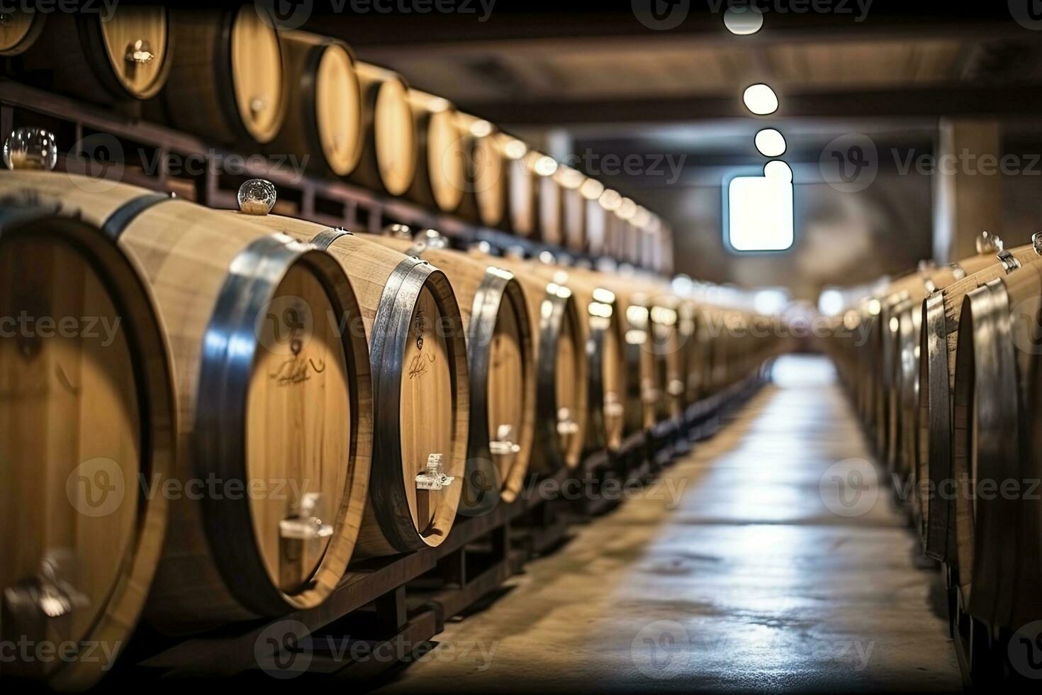 ai gerado de madeira carvalho porta barris dentro arrumado linhas. ai gerado foto