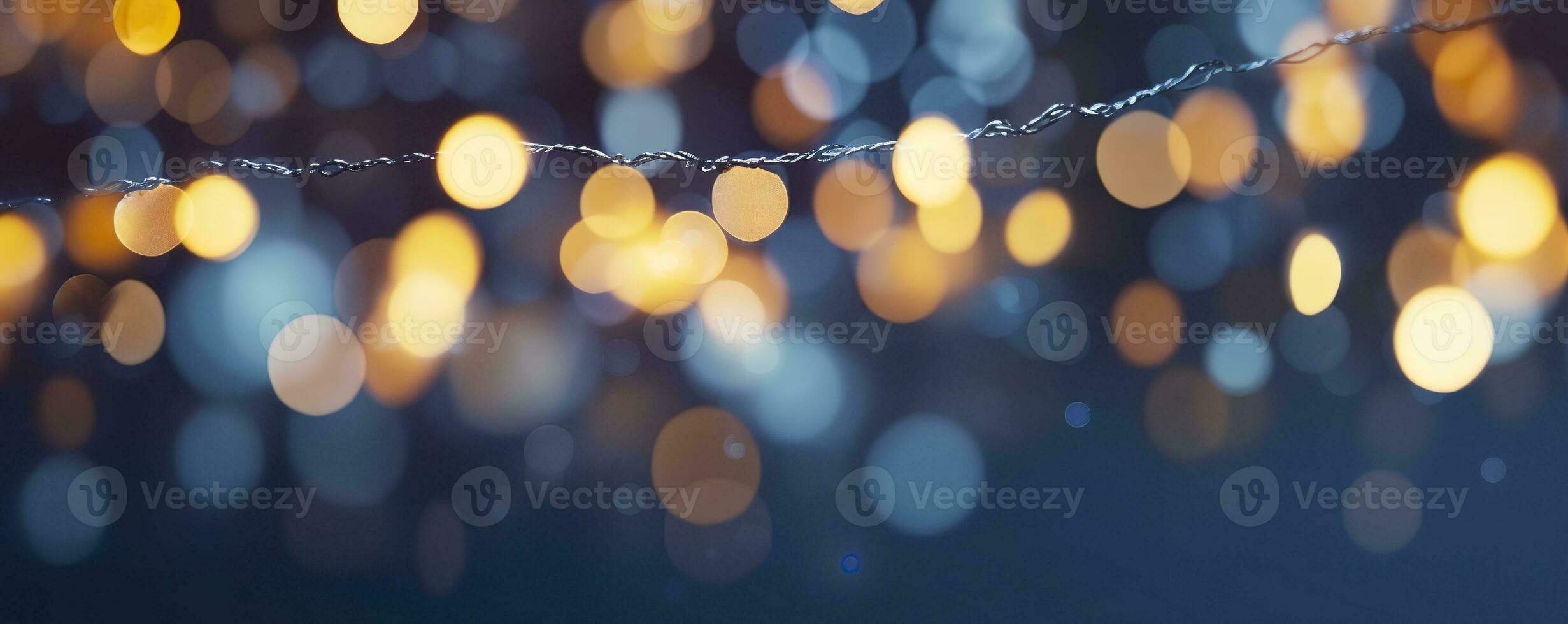 ai gerado feriado iluminação e decoração conceito, Natal festão bokeh luzes sobre Sombrio azul fundo. ai gerado foto