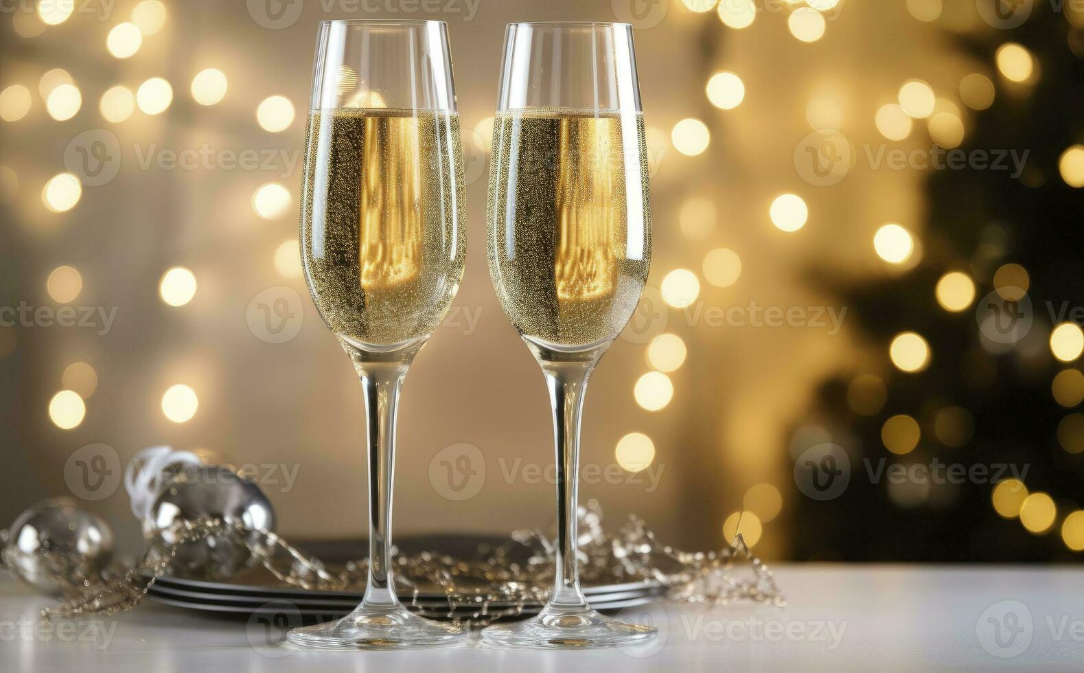ai gerado óculos com champanhe em a fundo do Natal decorações. ai gerado foto
