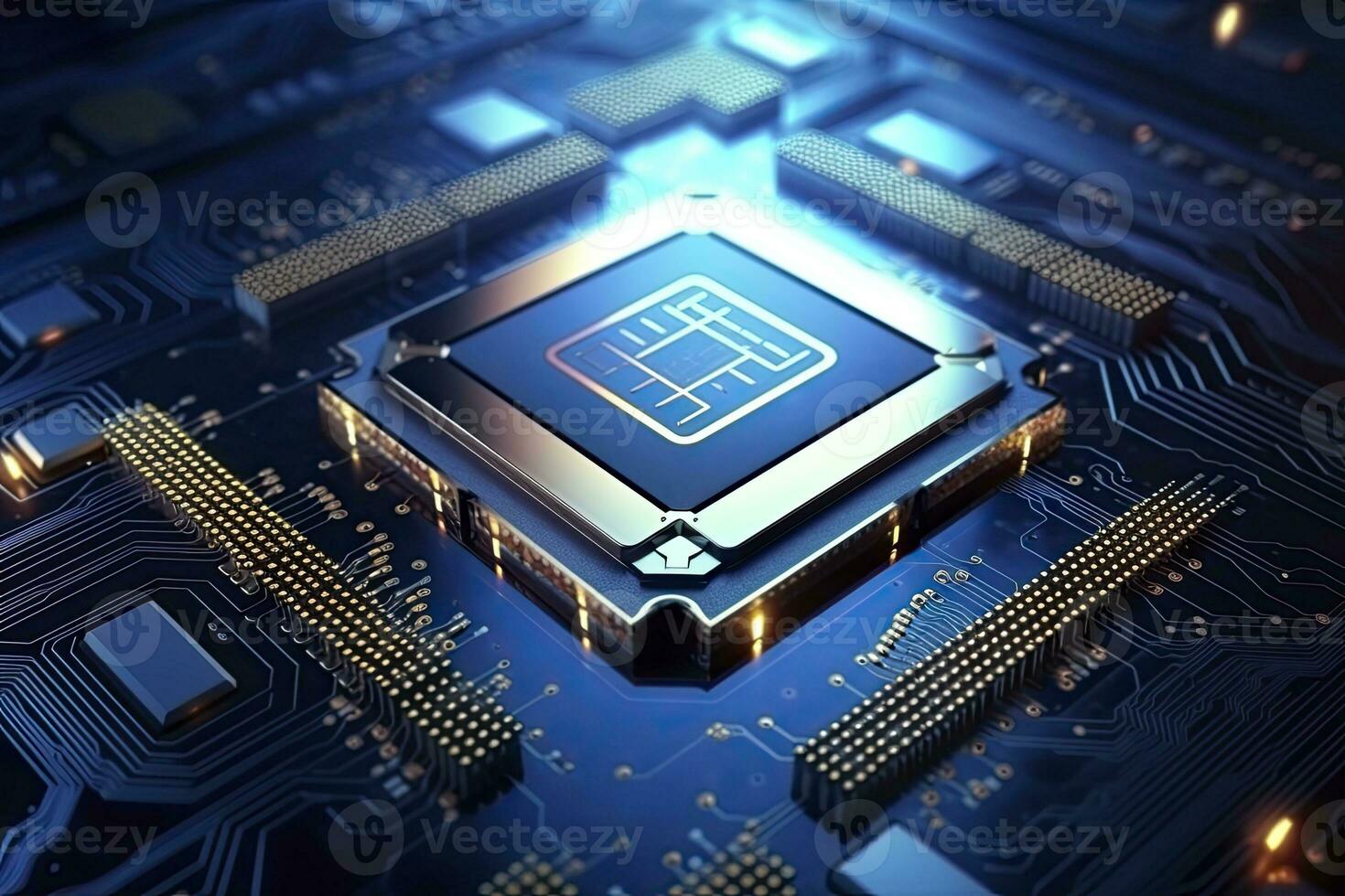 ai gerado futurista central processador unidade. poderoso quantum CPU placa-mãe. ai gerado foto