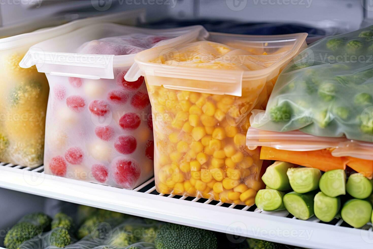 ai gerado congeladas Comida dentro a congelador. congeladas legumes. ai gerado foto