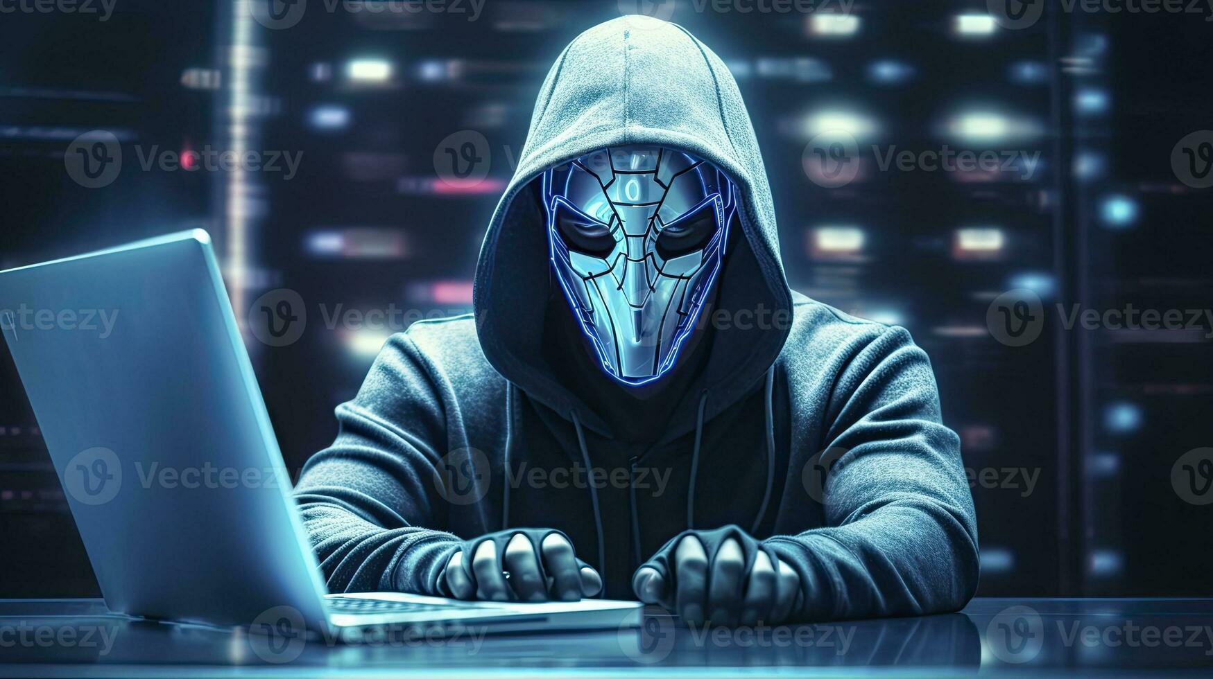 ai gerado binário intriga. anônimo robótico hacker. conceito do hacking. ai gerado foto