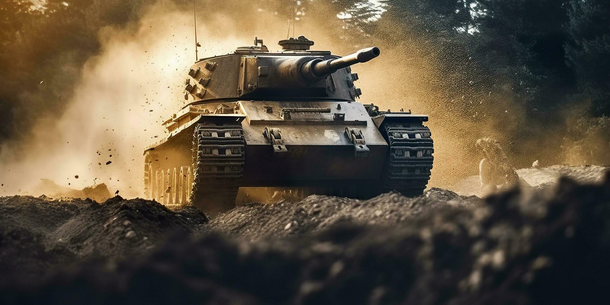 ai gerado uma fechar acima Veja às a poder e destruição do uma mundo guerra ii tanque disparando concha. ai generativo foto