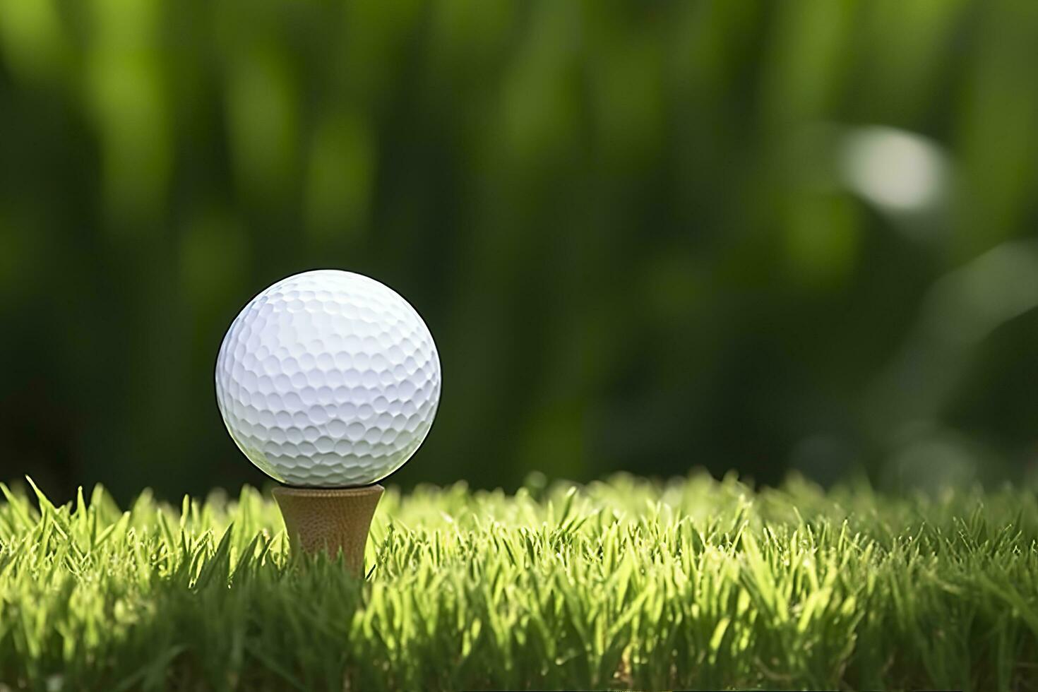 ai gerado branco golfe bola em de madeira tee com grama. generativo ai foto