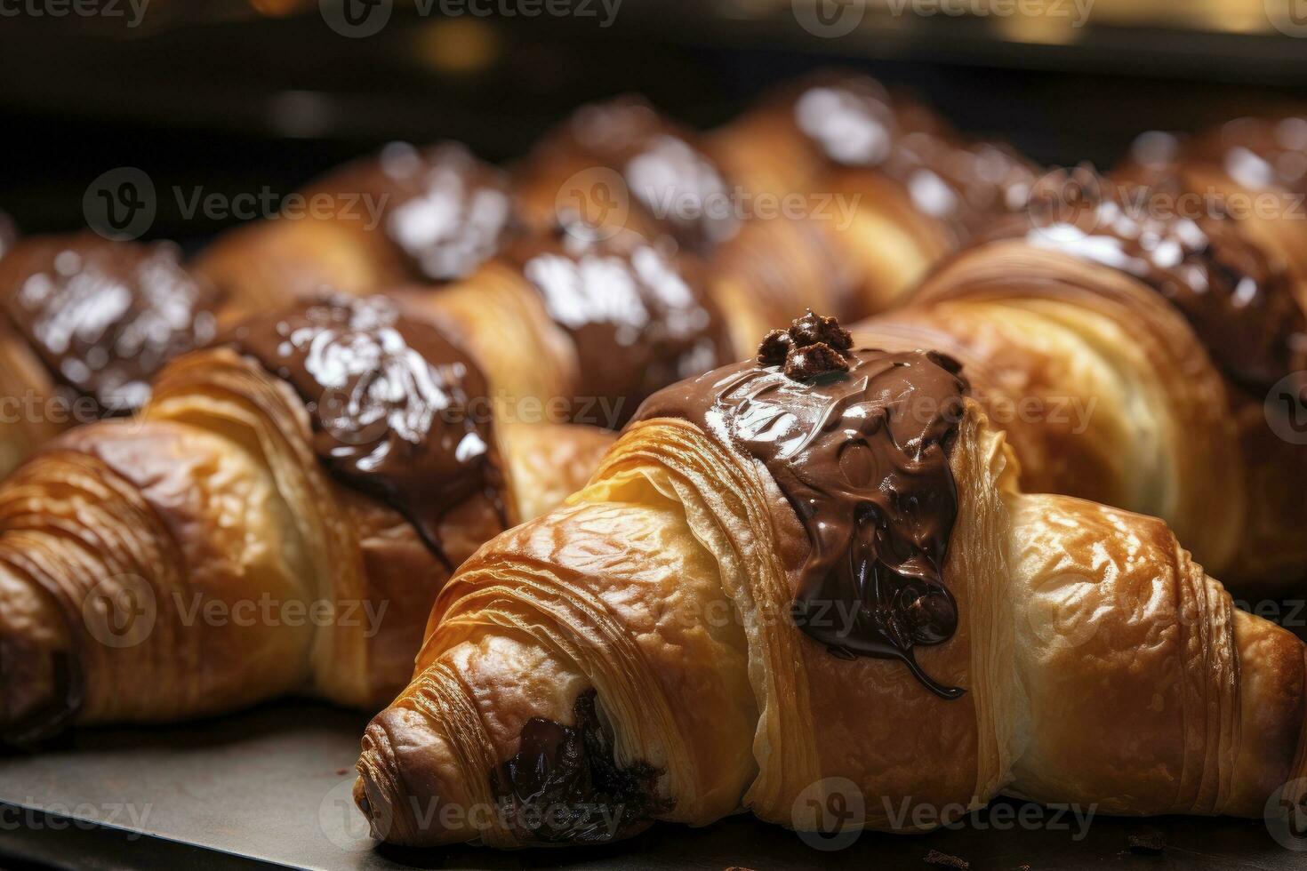 ai gerado chocolate croissants dentro padaria. ai gerado. foto