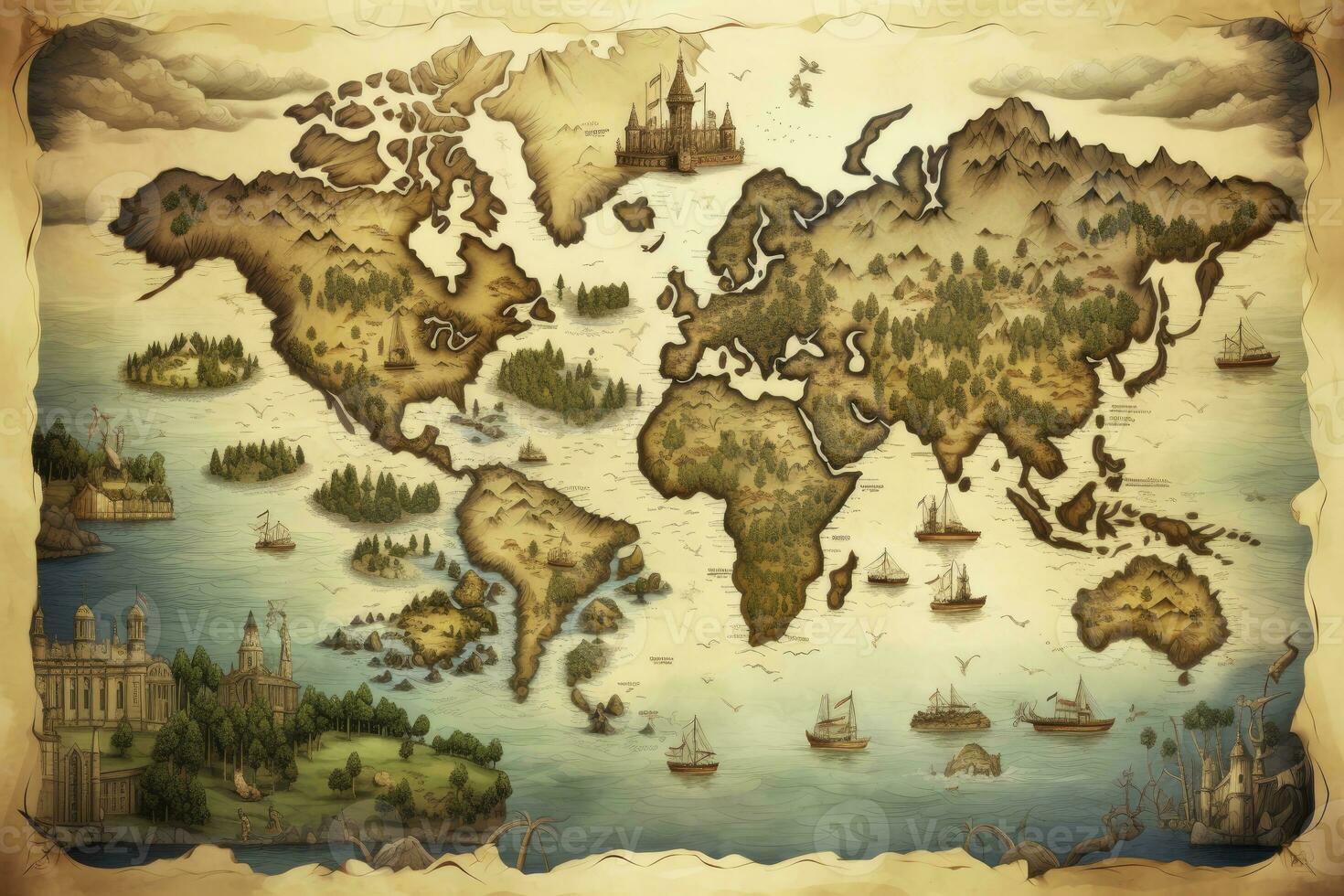 ai gerado ótimo detalhado ilustração do a mundo mapa dentro vintage estilo. ai gerado foto