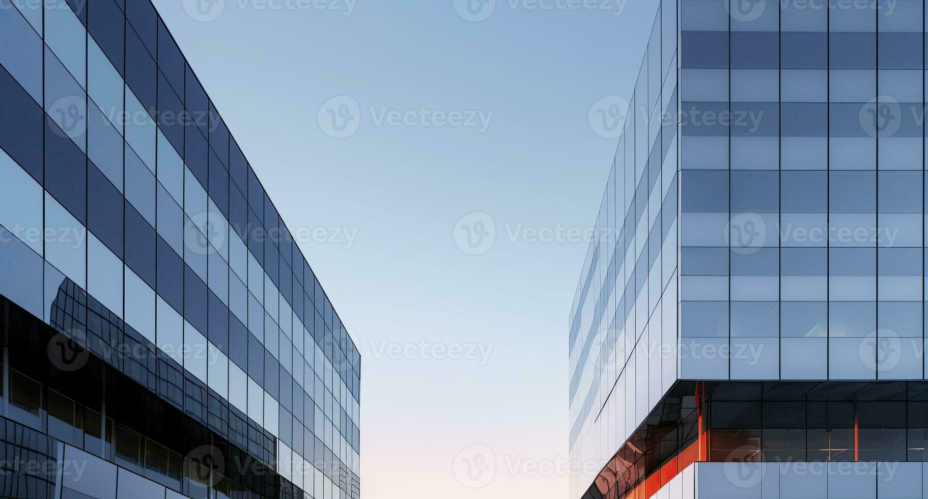 ai gerado dois moderno edifícios com vidro janelas. arquitetura Projeto do edifícios. ai gerado foto