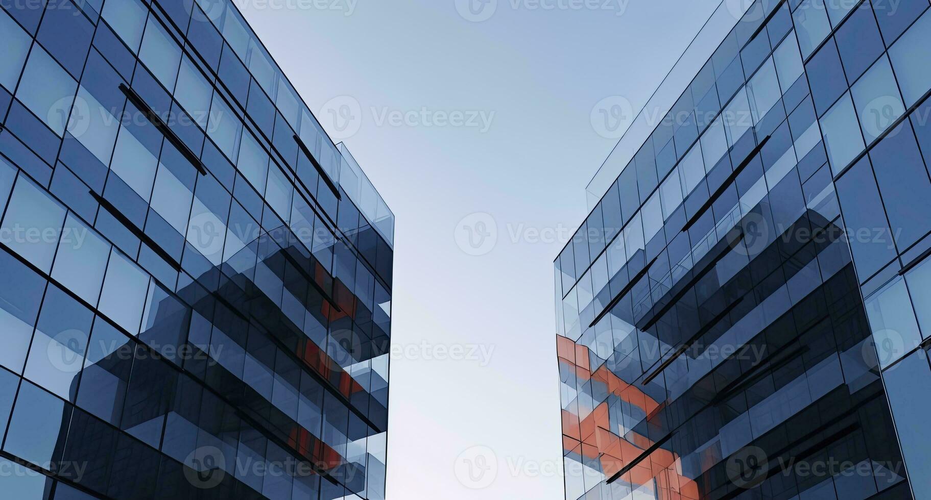 ai gerado dois moderno edifícios com vidro janelas. arquitetura Projeto do edifícios. ai gerado foto