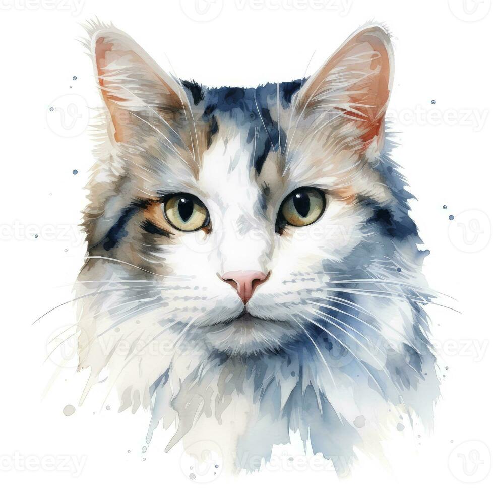 ai gerado aguarela gato grampo arte em branco fundo. ai gerado foto