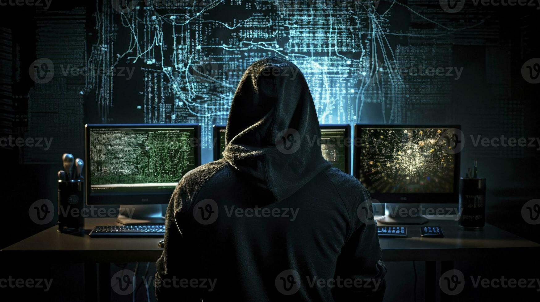 ai gerado hacker. uma vislumbre para dentro a mundo do cyber conspirações. ai gerado foto