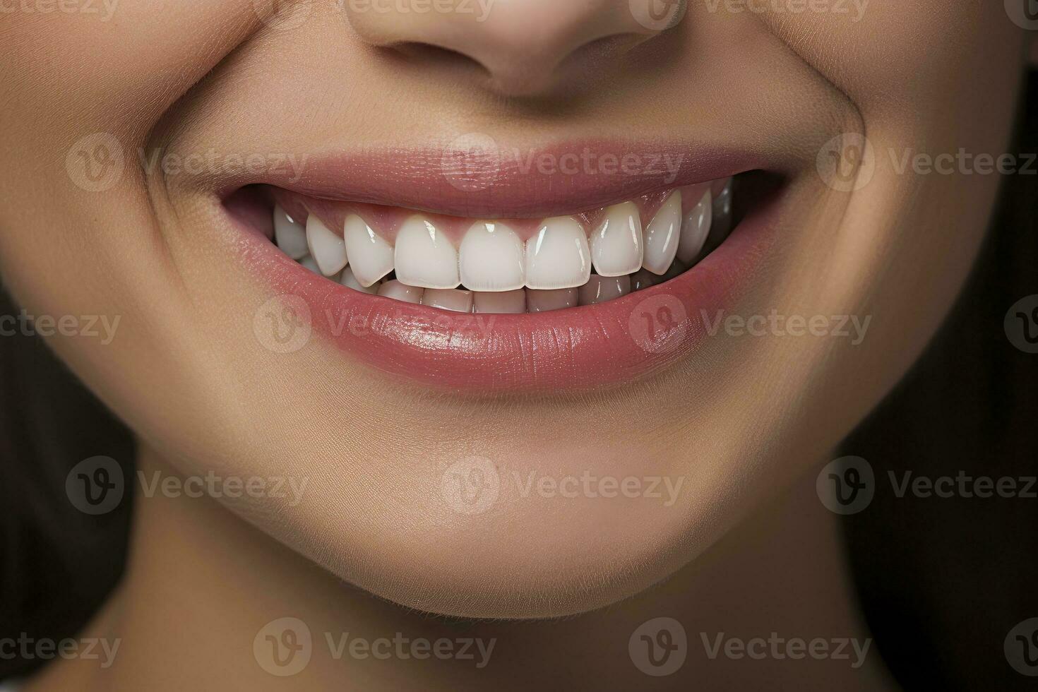 ai gerado fechar acima do uma sorrir com agradável branco dentes. ai gerado foto