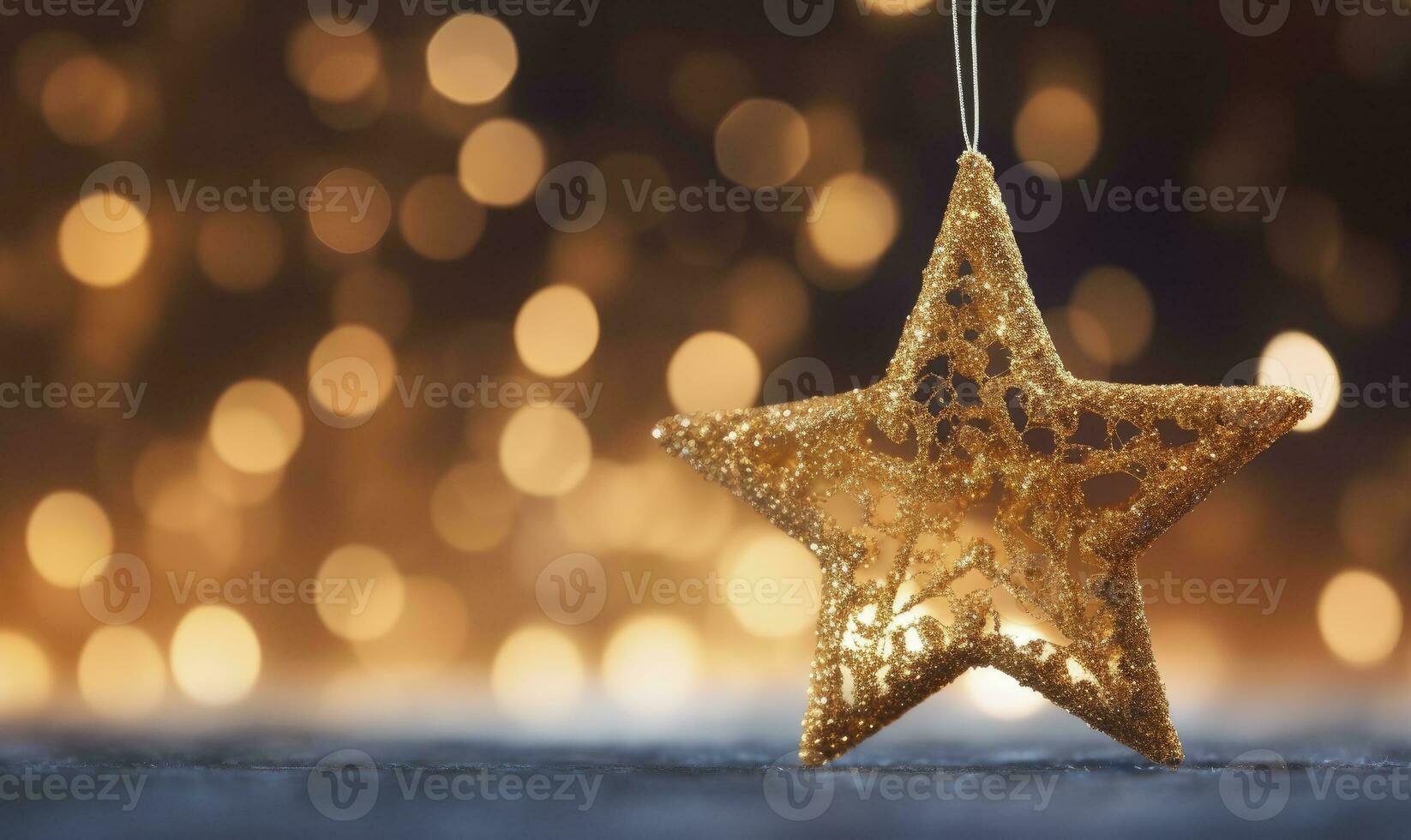 ai gerado espumante dourado Natal estrela. enfeite decoração desfocado bokeh fundo. ai gerado foto