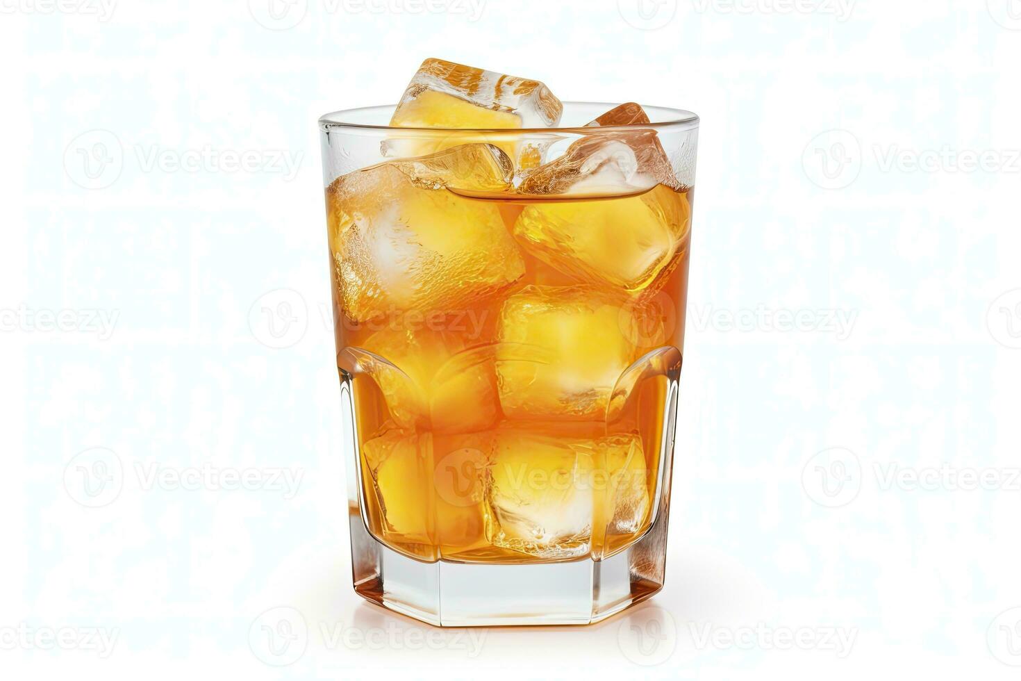 ai gerado uma vidro do laranja refrigerante água com gelo cubos em branco fundo. ai gerado foto