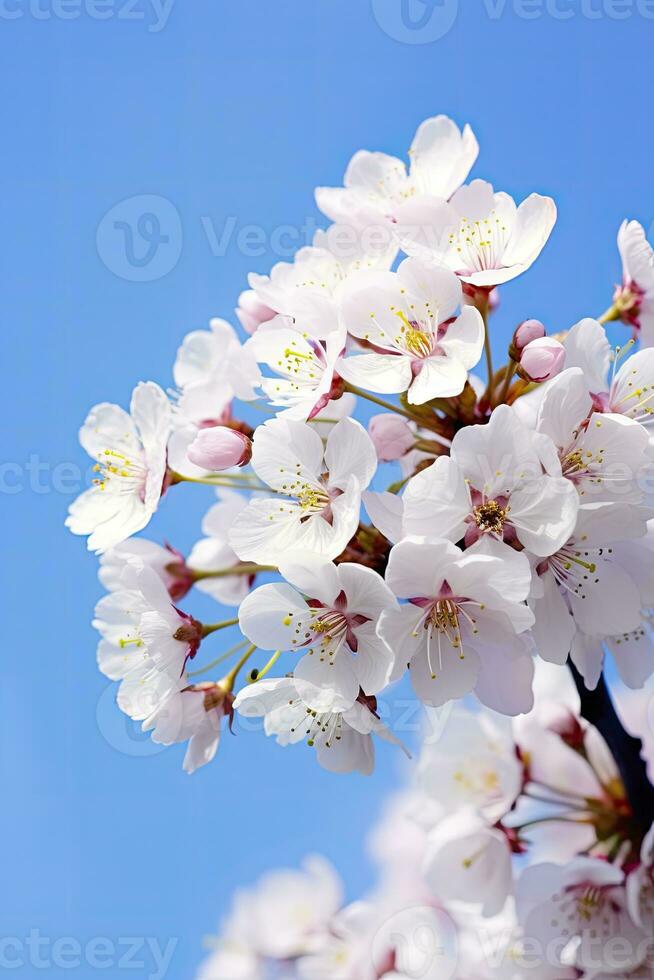 ai gerado cereja Flor contra Claro azul céu.ai gerado. foto