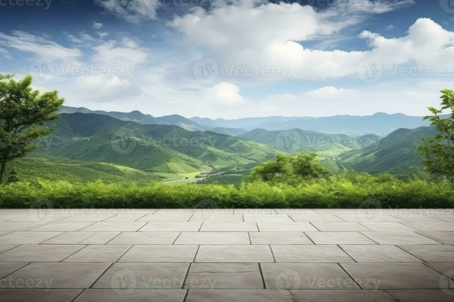 ai gerado quadrado chão e verde montanha natureza panorama. ai gerado. foto