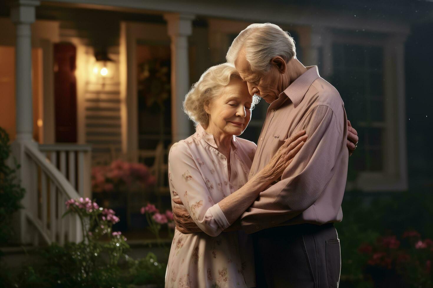 ai gerado Senior cidadão casal segurando cada de outros foto