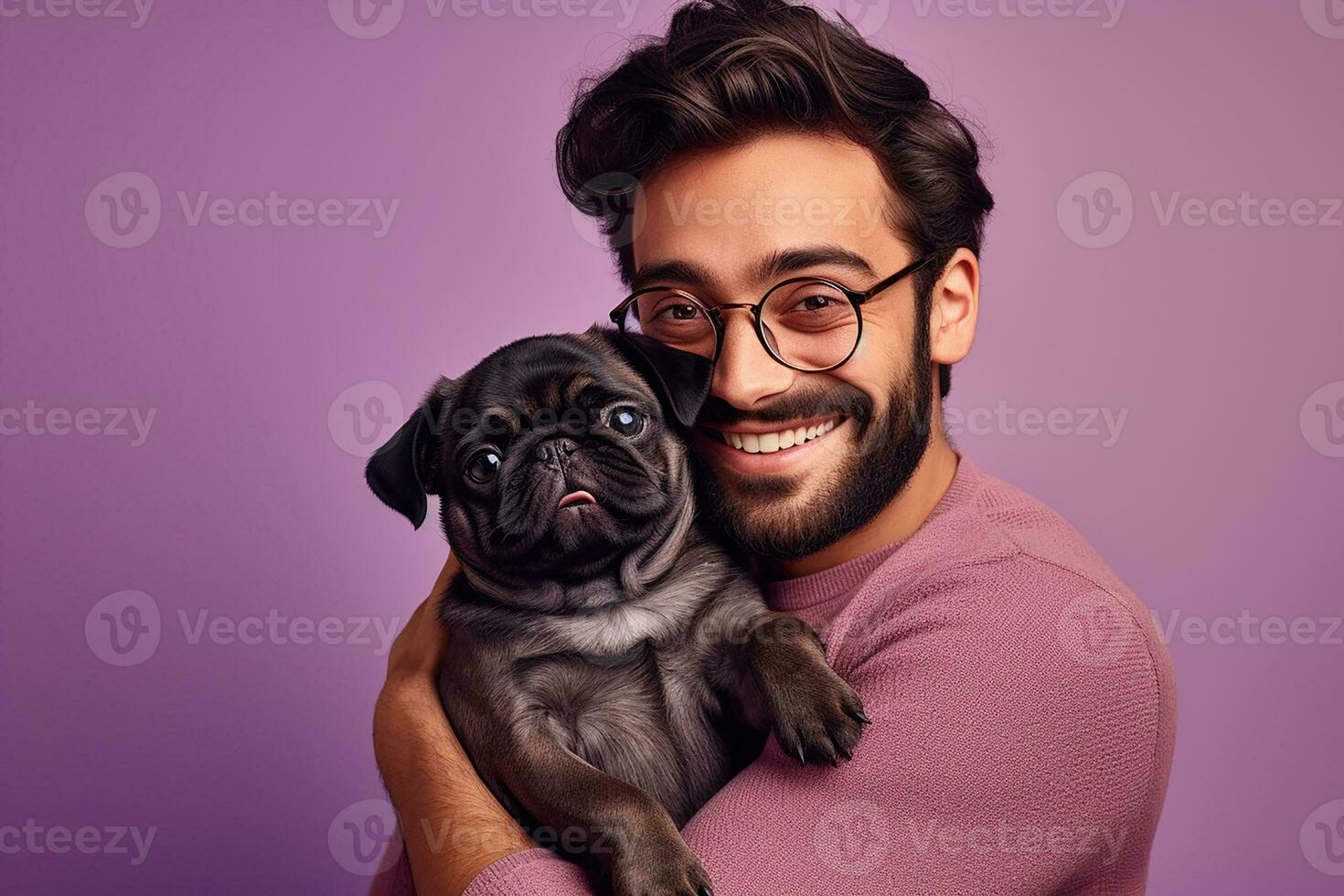 ai gerado uma homem com dele cachorro isolado fundo foto