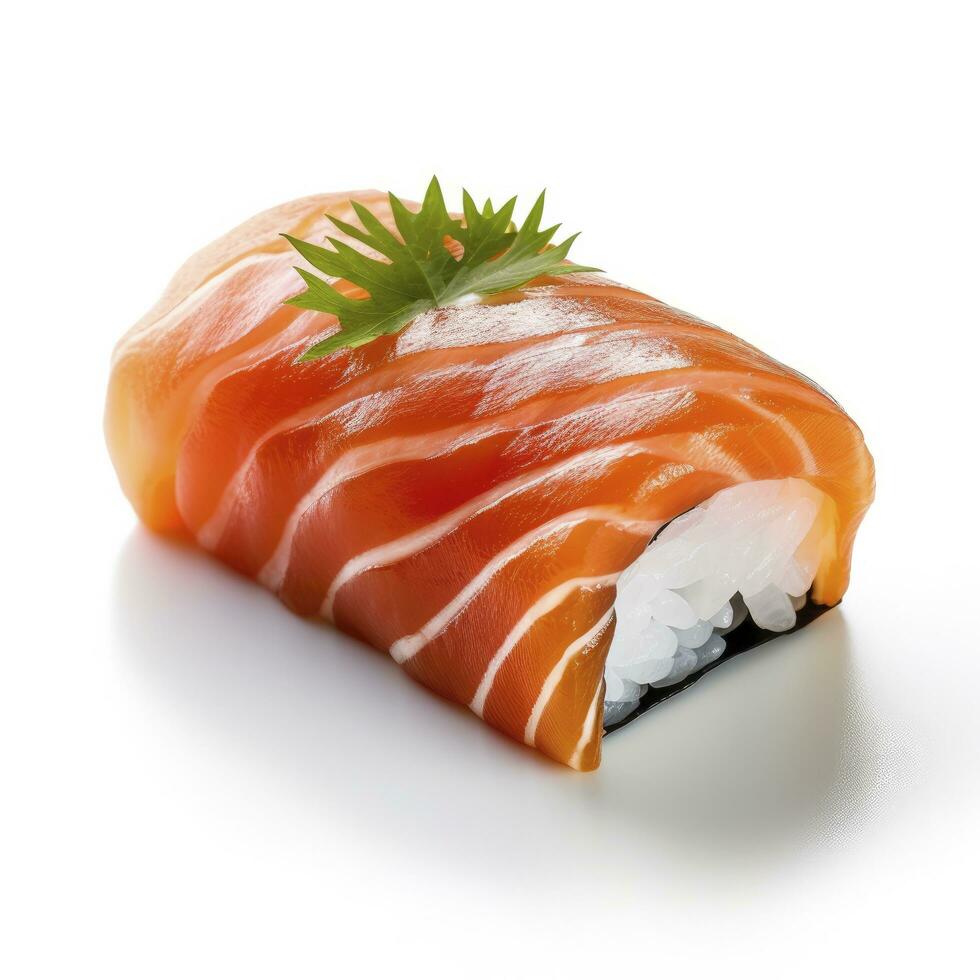 ai gerado uma Sushi salmão em branco fundo. ai gerado foto