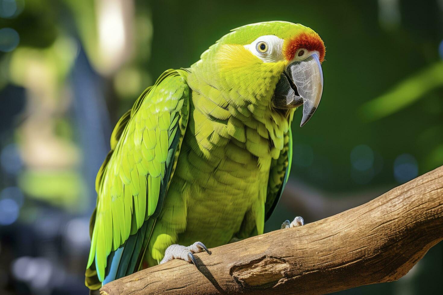 ai gerado uma verde papagaio em uma ramo. ai gerado foto