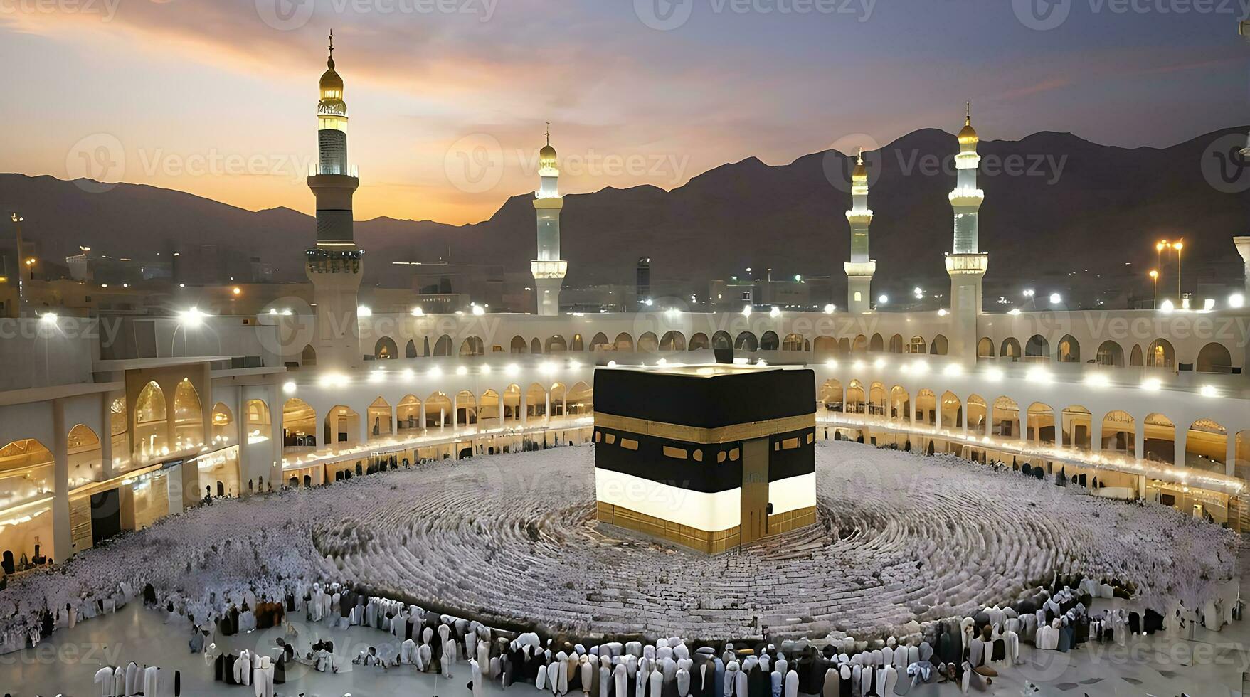 ai gerado islâmico festividades Ramadã e eid às meca kaaba Centro foto