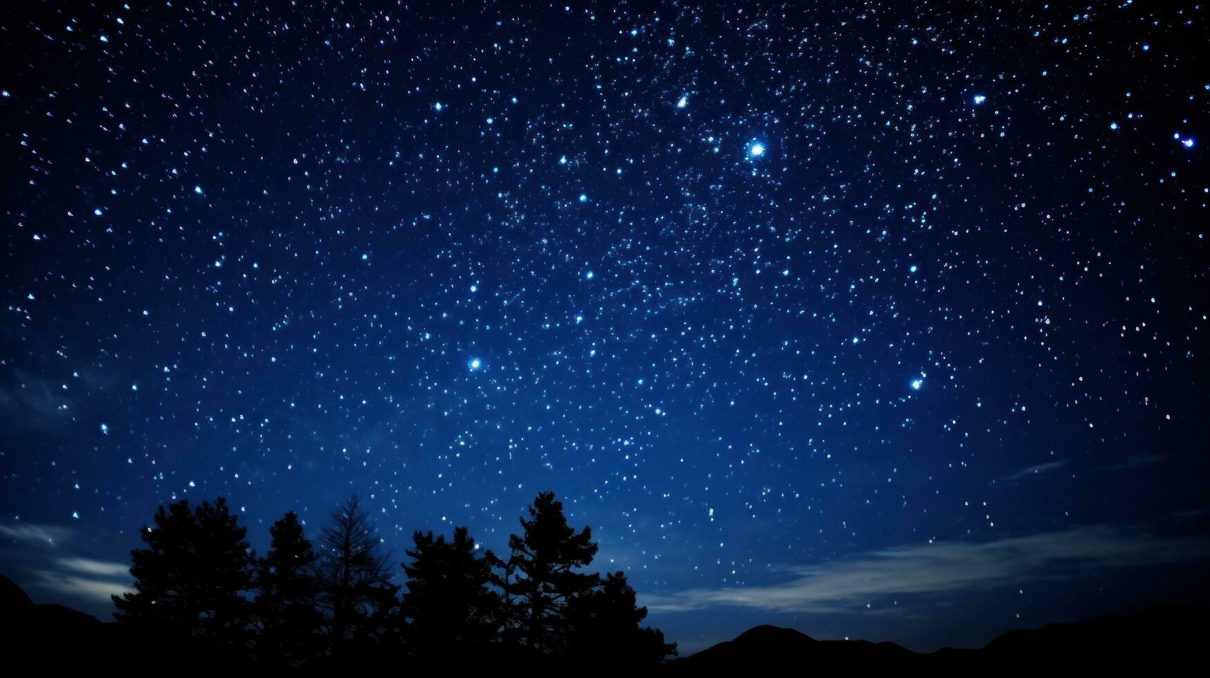 ai gerado Claro noite céu preenchidas com estrelas este parecer para cintilação contra uma Sombrio pano de fundo. foto