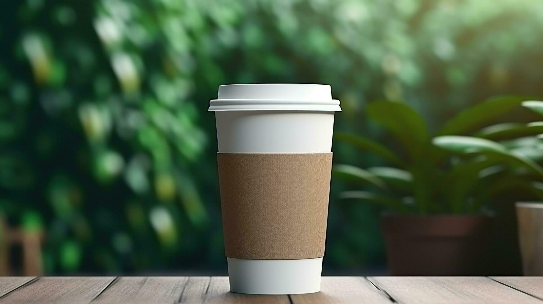 ai gerado papel café copo com em branco frente, realista em uma brincar modelo dentro uma luxo loja, foto