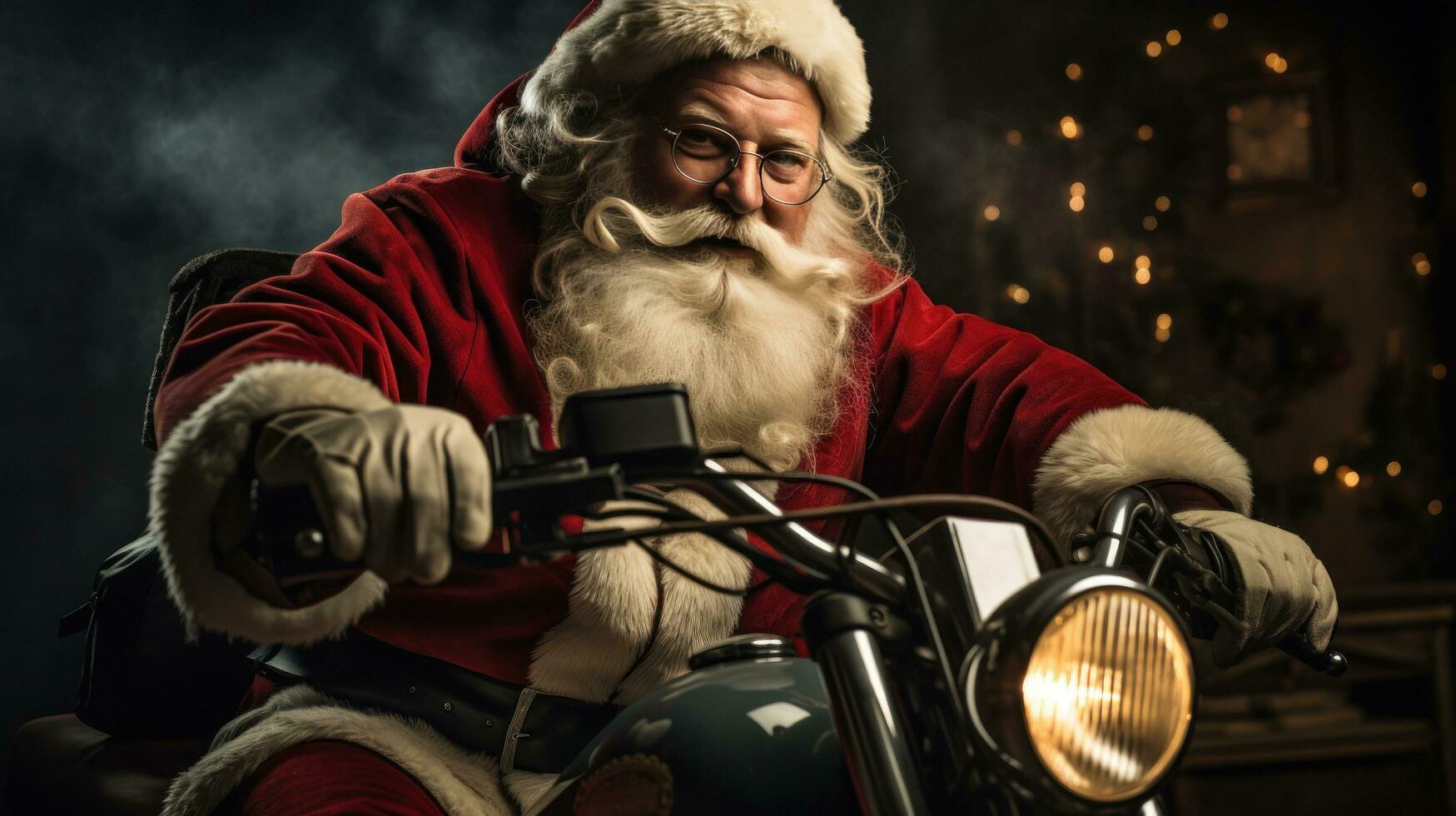 ai gerado santa em moto com grande ruim. foto