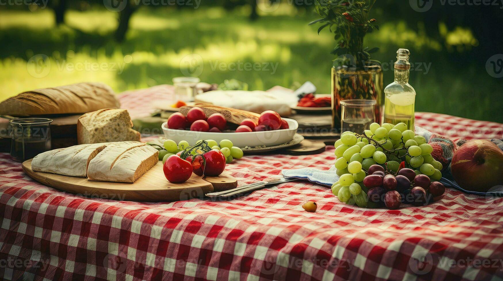 ai gerado encontro toalha de mesa piquenique Comida foto