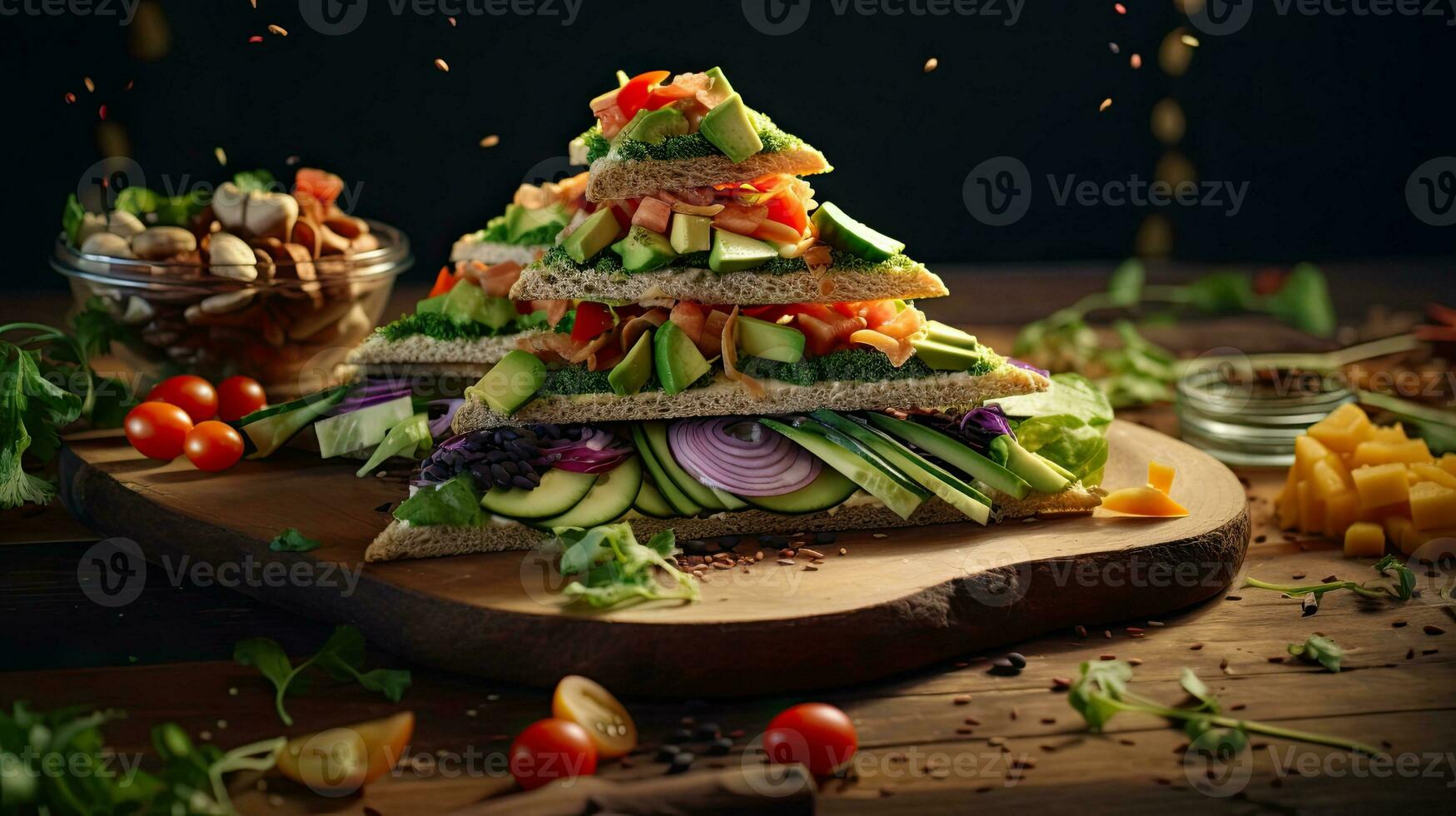 ai gerado tão gostoso sanduíche com vegetal ai generativo foto