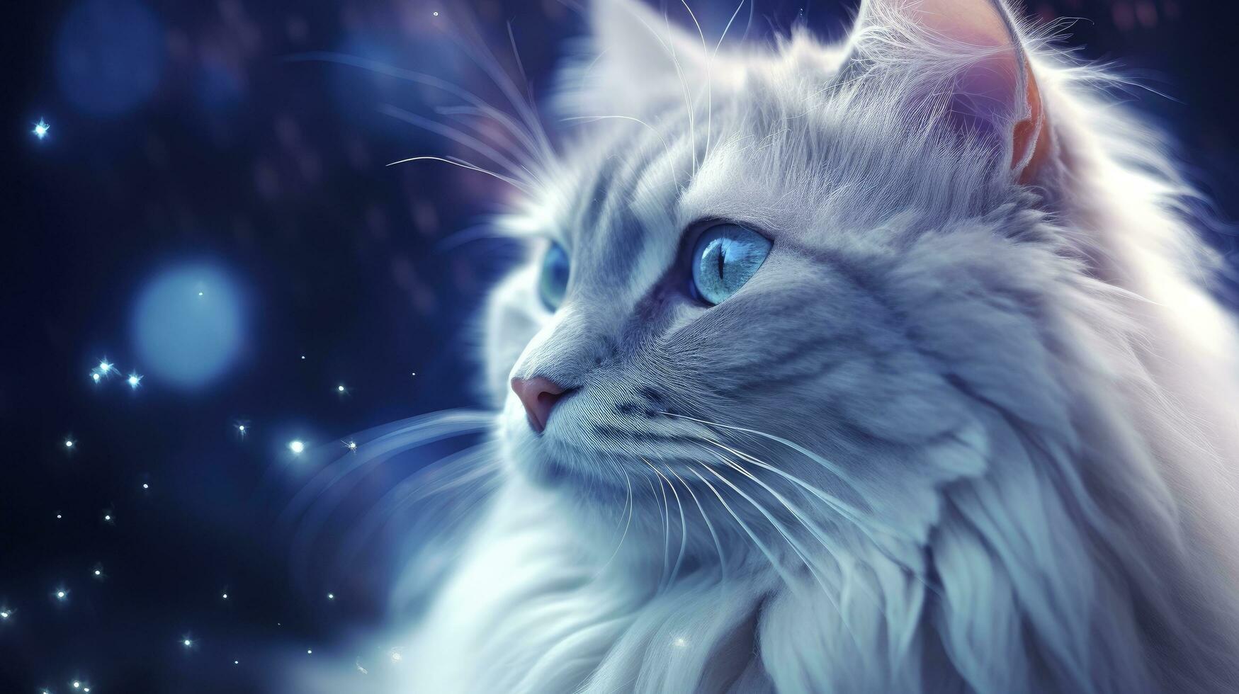 ai gerado uma fofa fofo gato com brilhante azul olhos encarando lado de fora foto