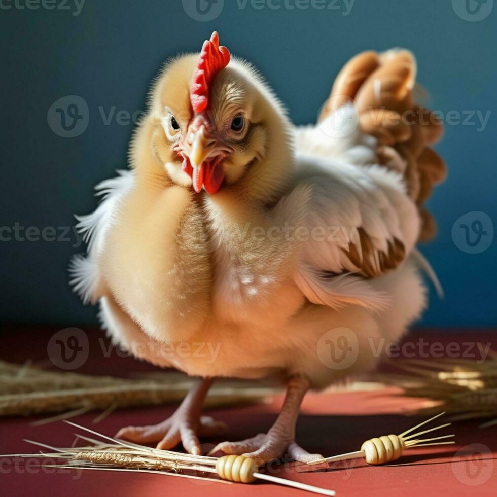 ai gerado uma frango é em pé Próximo para alguns ovos foto