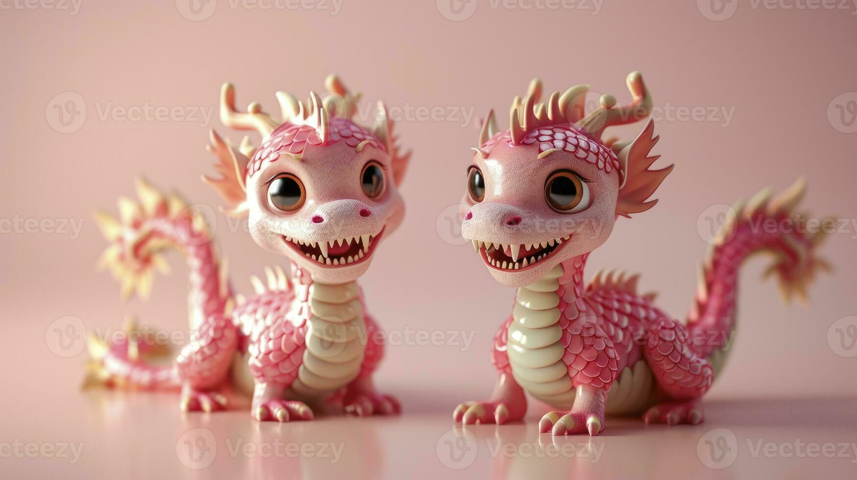 ai gerado dois adorável chinês Dragão bebês, a comemorar a chinês Novo ano festival, com Rosa balanças e feliz expressões, 3d Projeto. foto