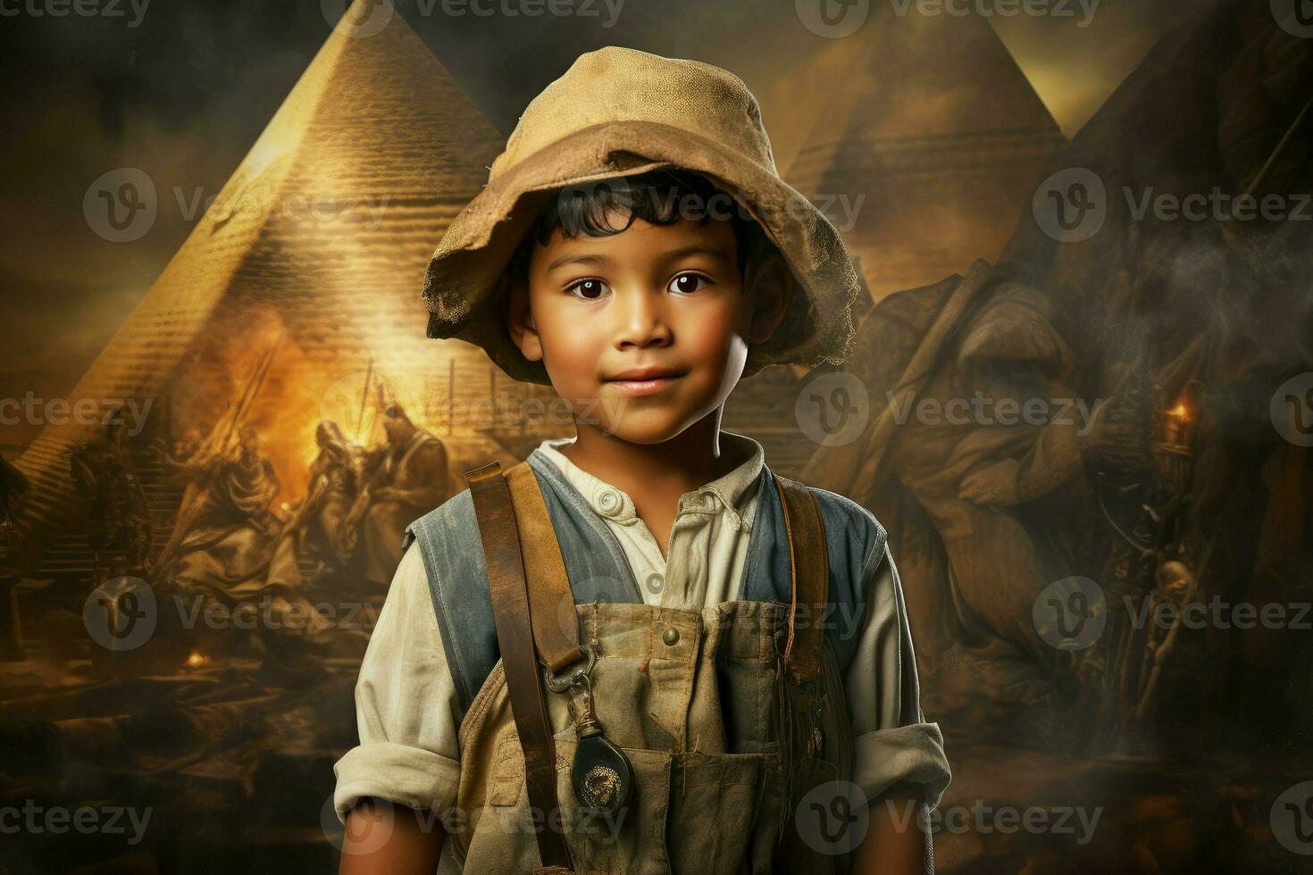 ai gerado dourado antigo egípcio pirâmide criança garoto. gerar ai foto