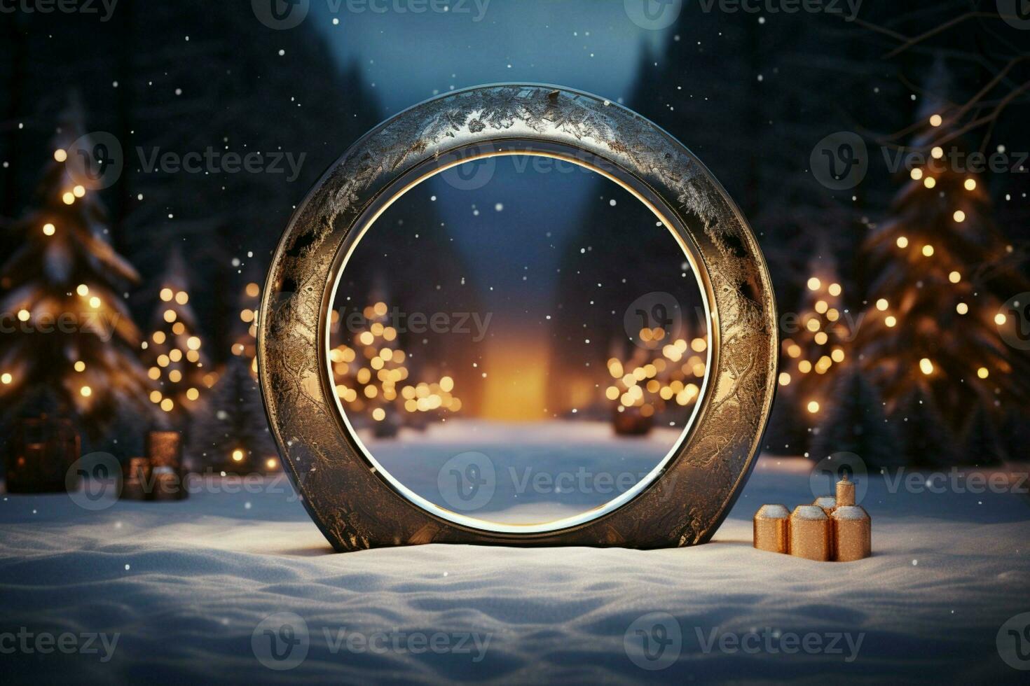 ai gerado elegantemente projetado 3d círculo quadro, Armação fundo perfeito para alegre Natal e feliz Novo ano ai gerado foto
