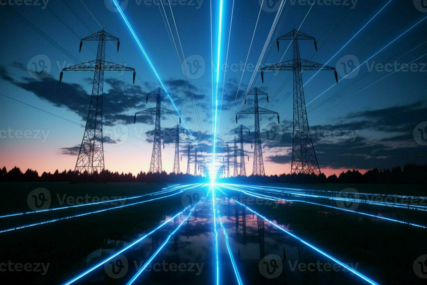 ai gerado elétrico cabos transmitindo sustentável energia dentro 3d render animação foto