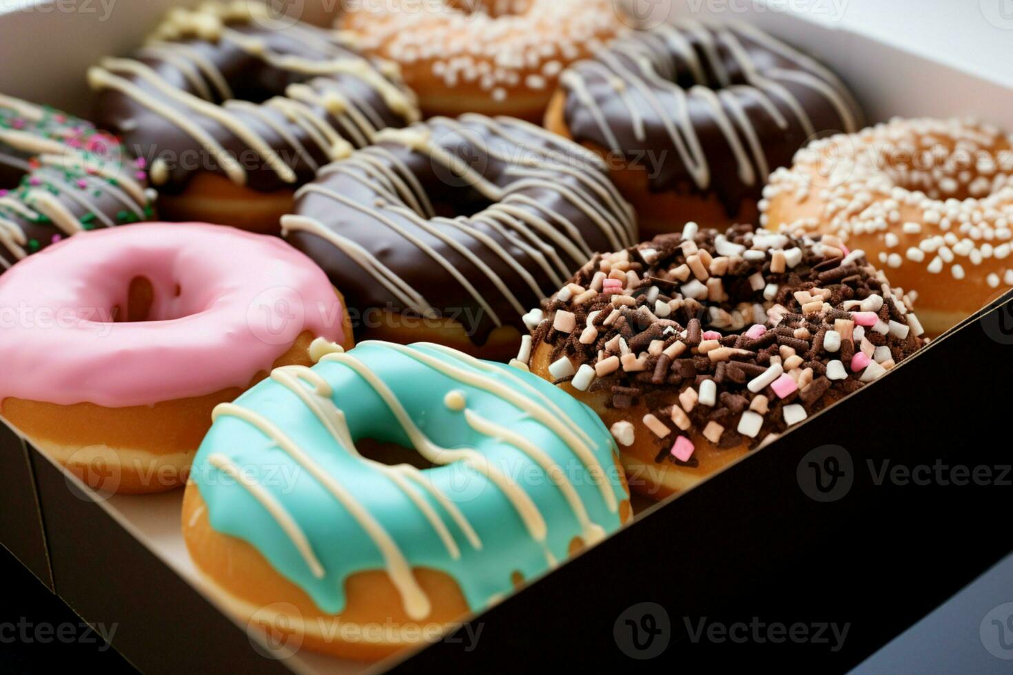 ai gerado delicioso rosquinhas pacote editado para visual apelo e apresentação foto