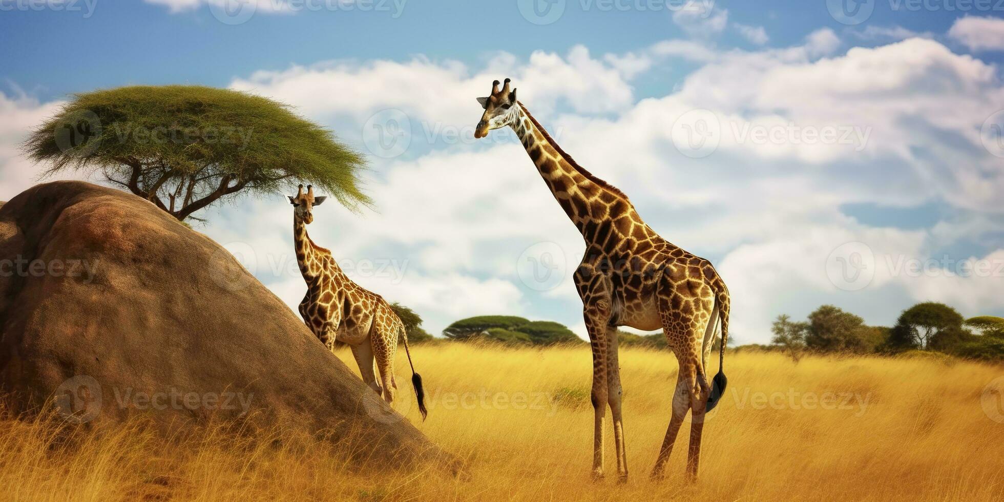 ai gerado girafas dentro a africano savana. serengeti nacional parque. África. Tanzânia. ai gerado foto