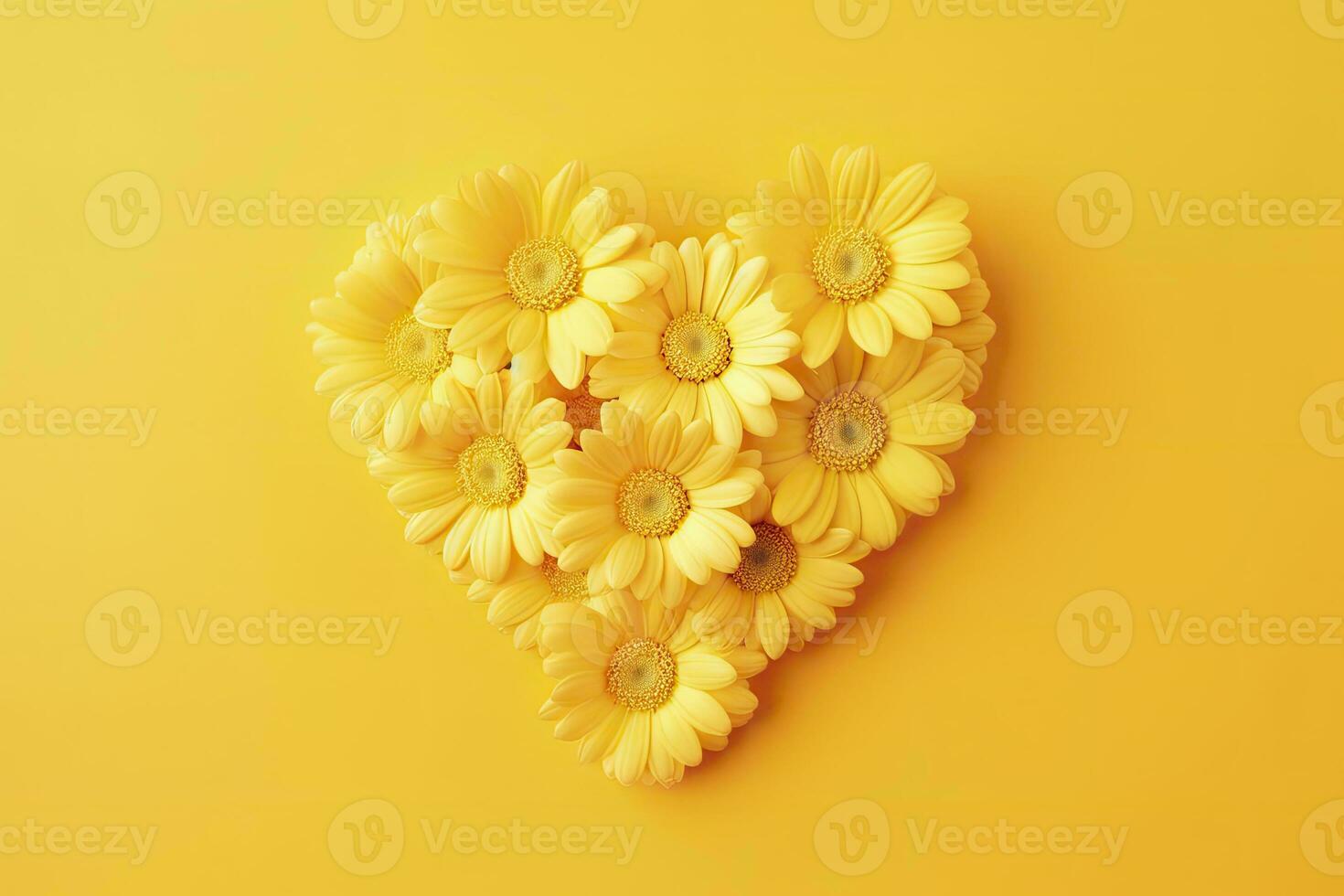 ai gerado amarelo coração em forma de amarelo margaridas sobre amarelo fundo. ai gerado foto