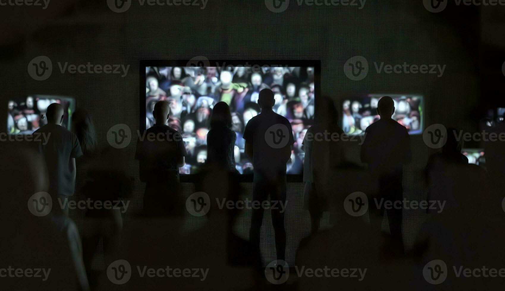 ai gerado pessoas multidão assistindo televisão. televisão vício, propaganda e falso notícia conceito. generativo ai foto