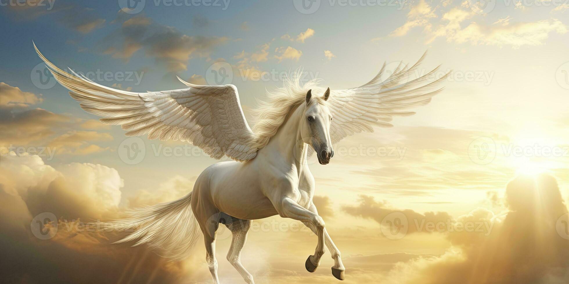 ai gerado uma branco cavalo com asas. ai gerado foto