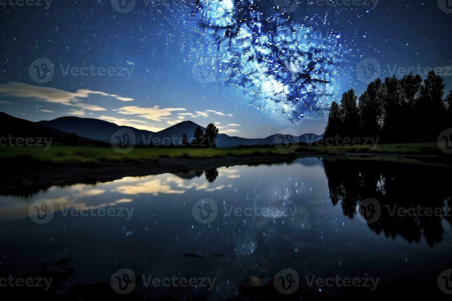 ai gerado leitoso caminho refletido em lago. ai gerado foto