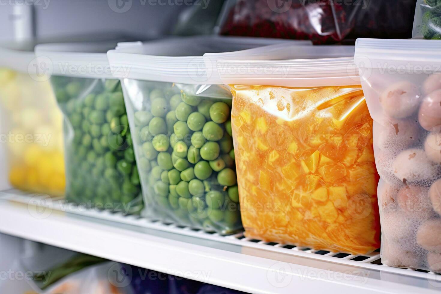 ai gerado congeladas Comida dentro a congelador. congeladas legumes. ai gerado foto