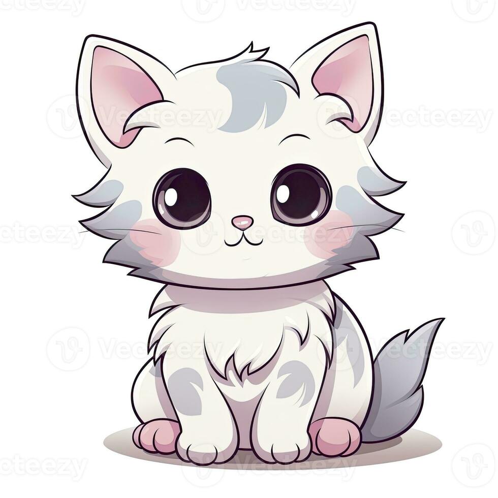 ai gerado fofa kawaii gato clipart ícone branco fundo. ai gerado foto