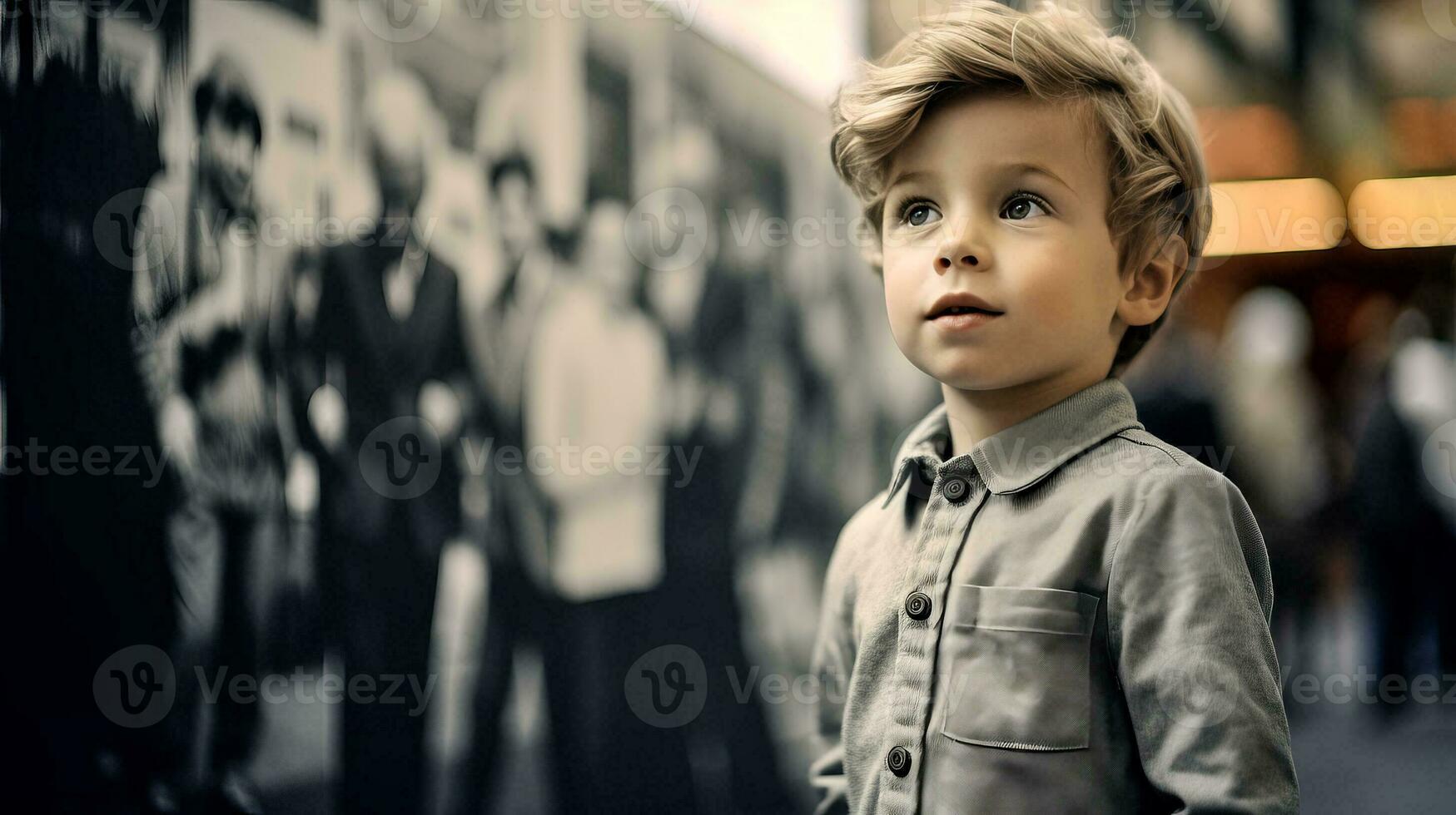 ai gerado jovem Garoto poses dentro frente do parede foto