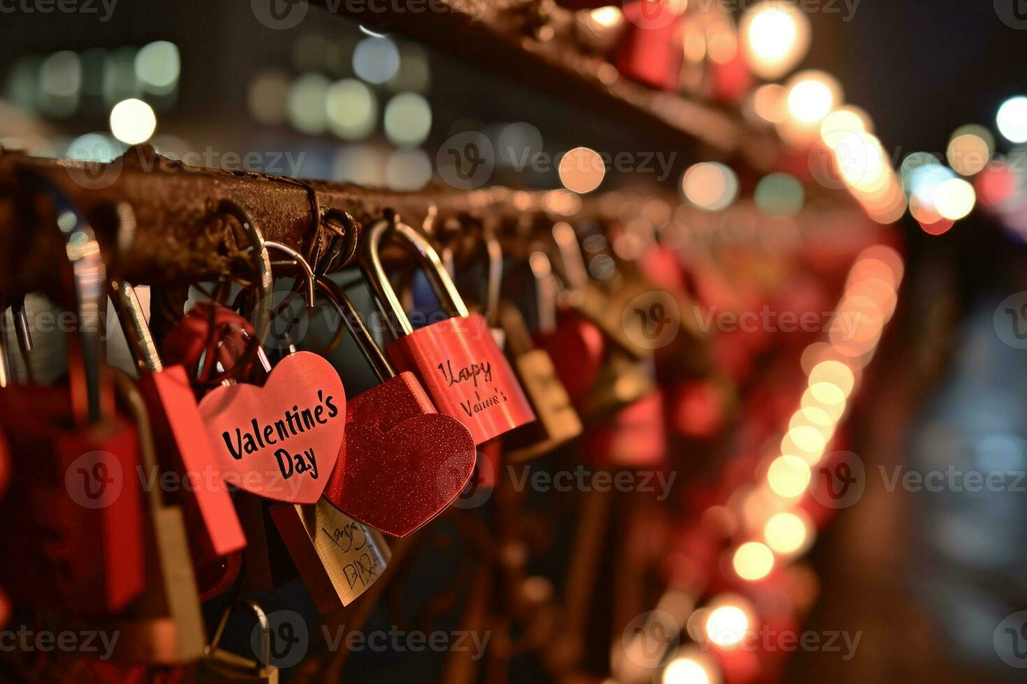 ai gerado cadeado dentro forma do uma coração em uma cerca entre muitos de outros cadeados. dia dos namorados dia, amor e relação conceito. generativo ai foto