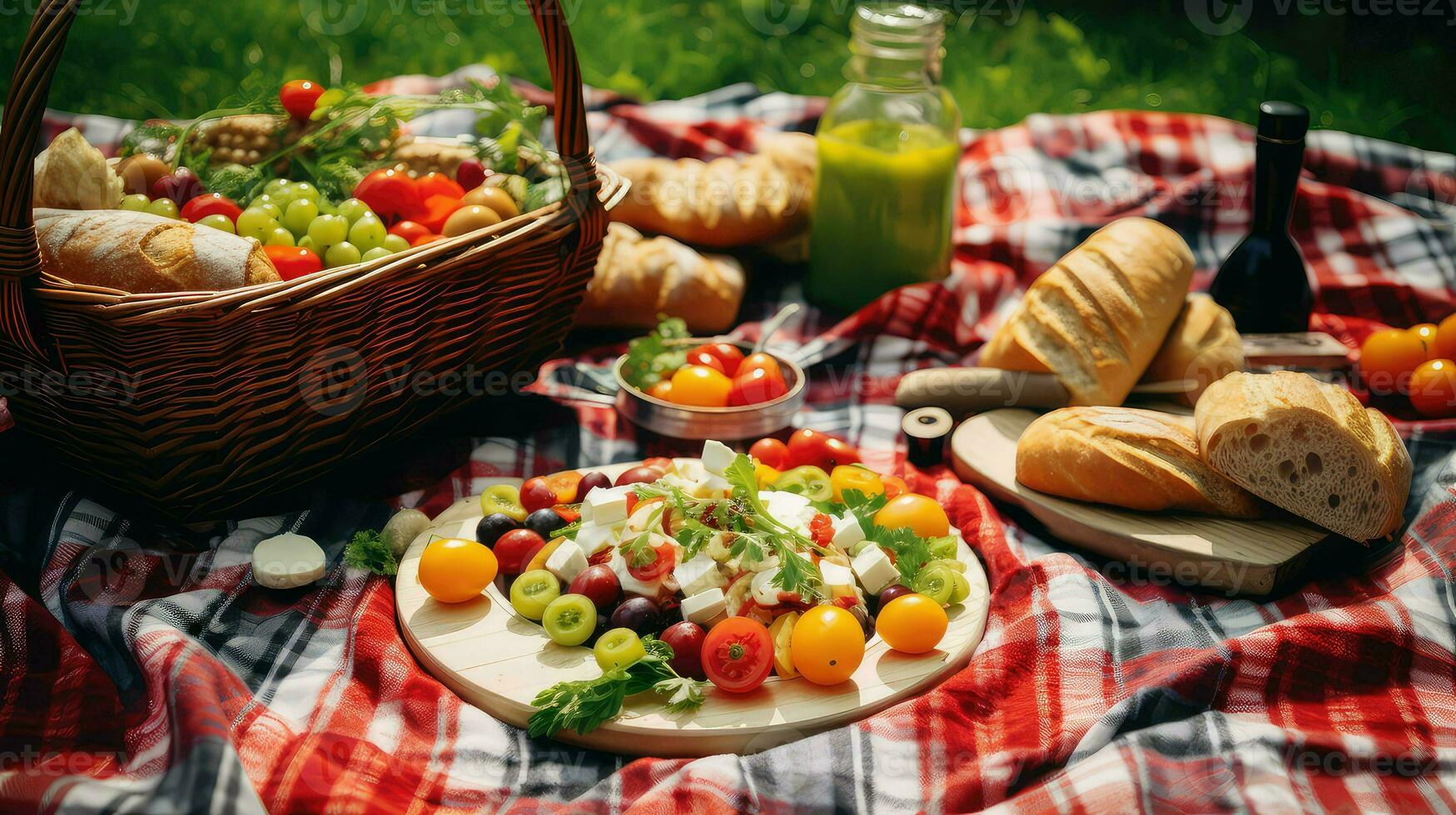 ai gerado fruta Relva piquenique Comida foto