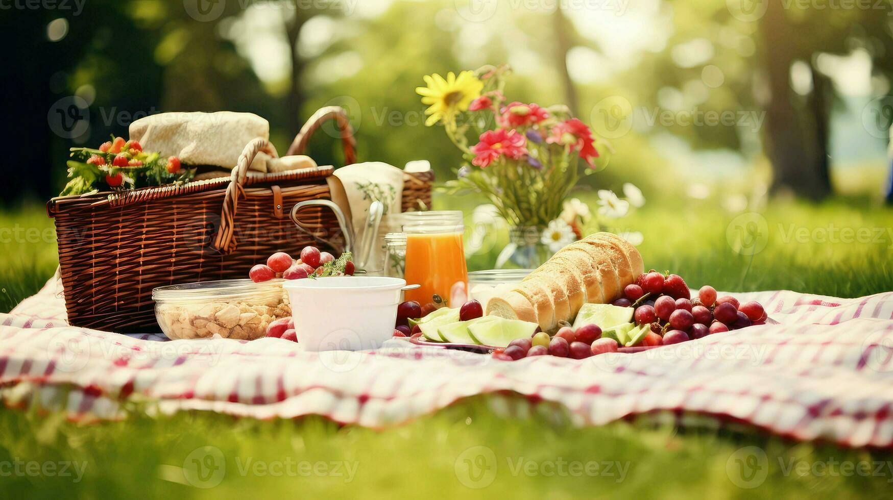 ai gerado sanduíches Relva piquenique Comida foto