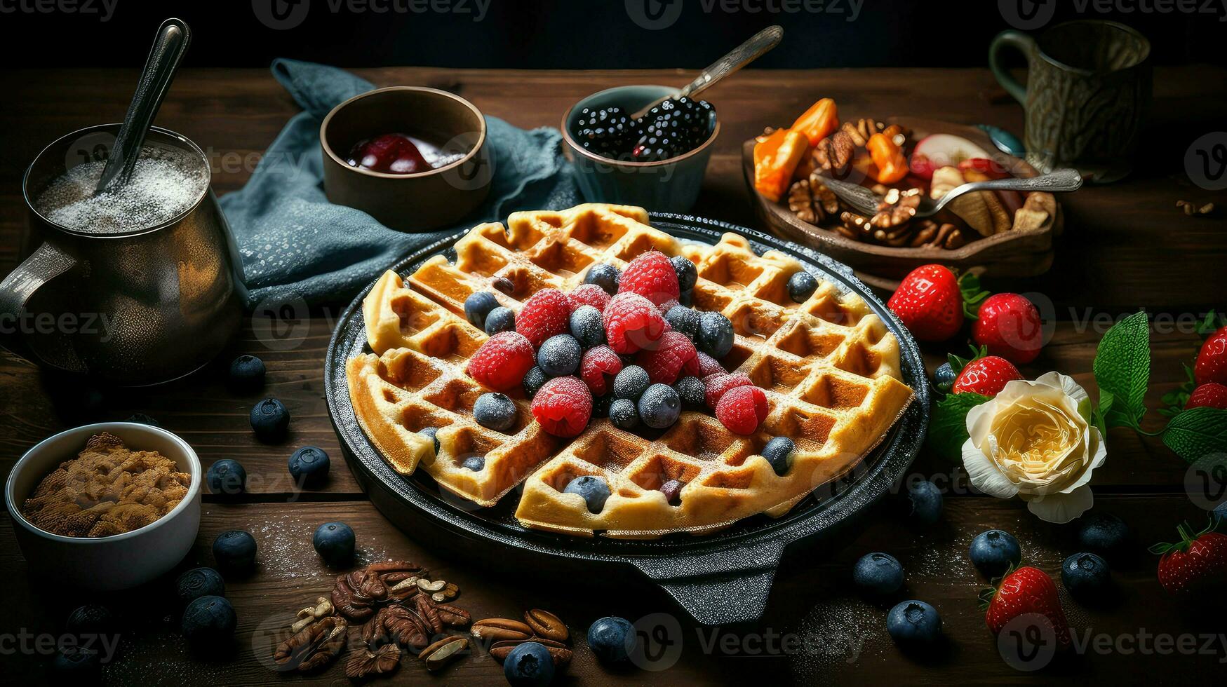 ai gerado Escovar Bélgica waffle Comida foto