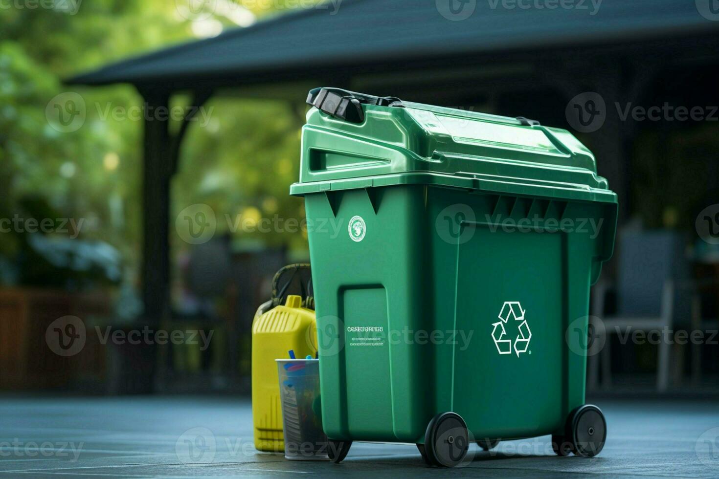 ai gerado verde iniciativa reciclando bin luzes a presença do plástico lixo foto