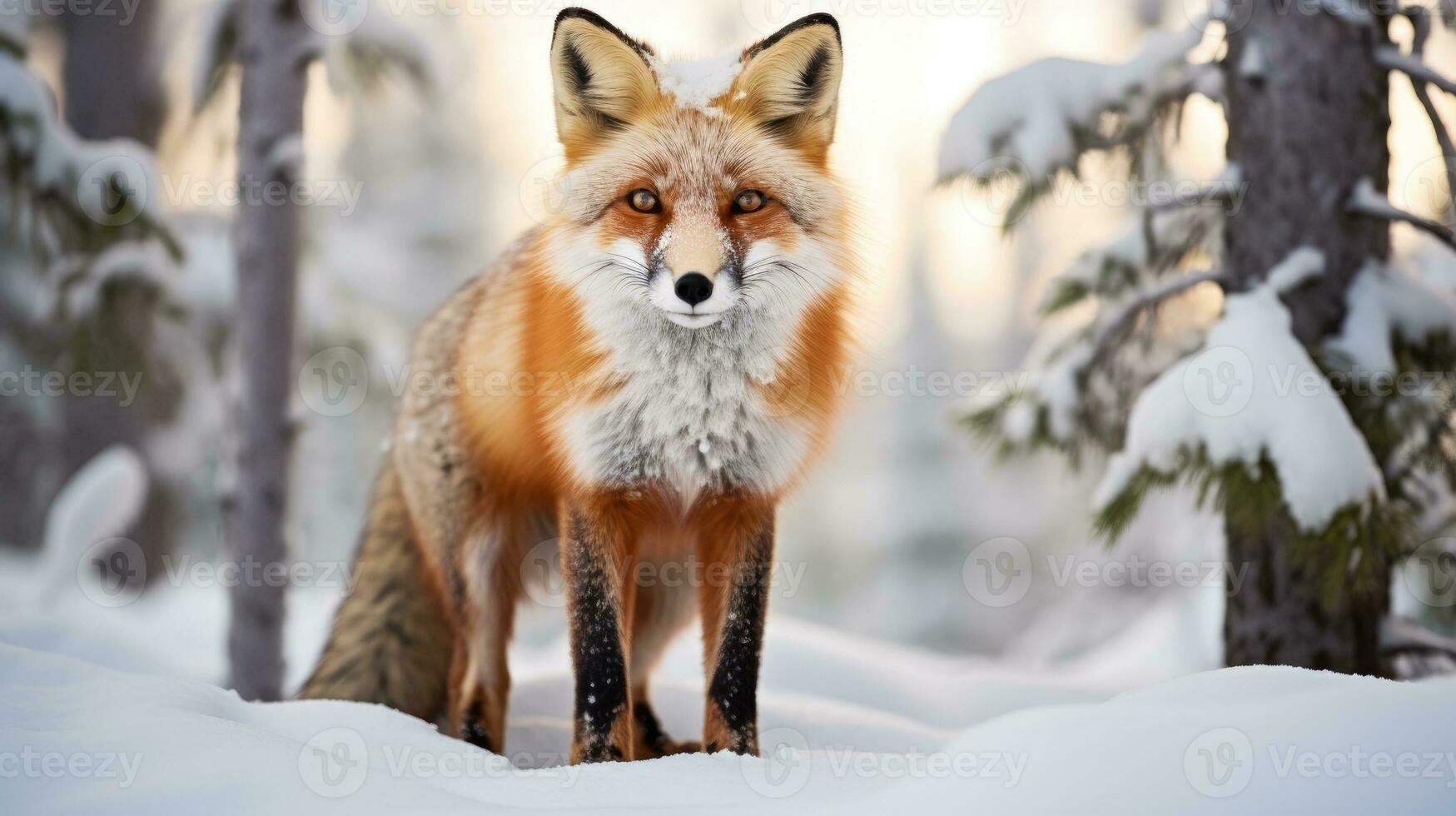 ai gerado vermelho Raposa dentro a inverno floresta foto